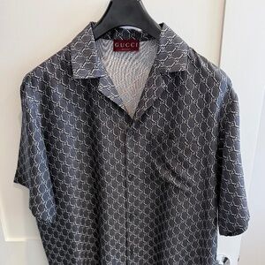 Gucci Silk Camp Shirt (Grey and White)